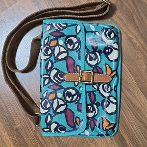 Fossil Floral Printed Canvas Birds Purse Crossbody Bag